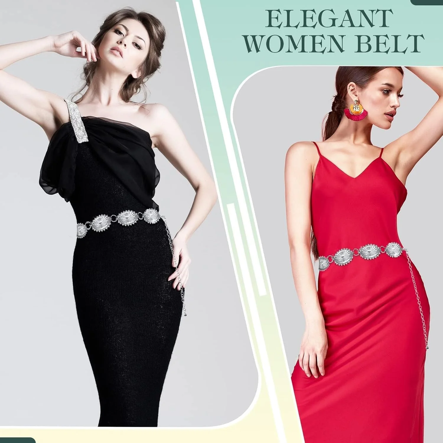 کمربند زنجیری فلزی زنانه، کمربند کابویی قابل تنظیم با حلقه های بیضی و جزئیات تزئینی، اکسسوری مد برای لباس ها، شلوار جین و لباس های کنسرت های محلی (نقره ای) کمربند زنجیری فلزی زنانه، کمربند کابویی قابل تنظیم با حلقه های بیضی و جزئیات تزئینی، اکسسوری مد برای لباس ها، شلوار جین و لباس های کنسرت های محلی (نقره ای)