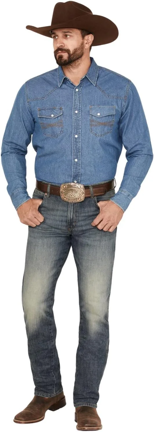 شلوار جین مردانه رانگلر مدل رترو، فیت باریک، راسته، کشی، رنگ Dark Knight، سایز 42W x 32L