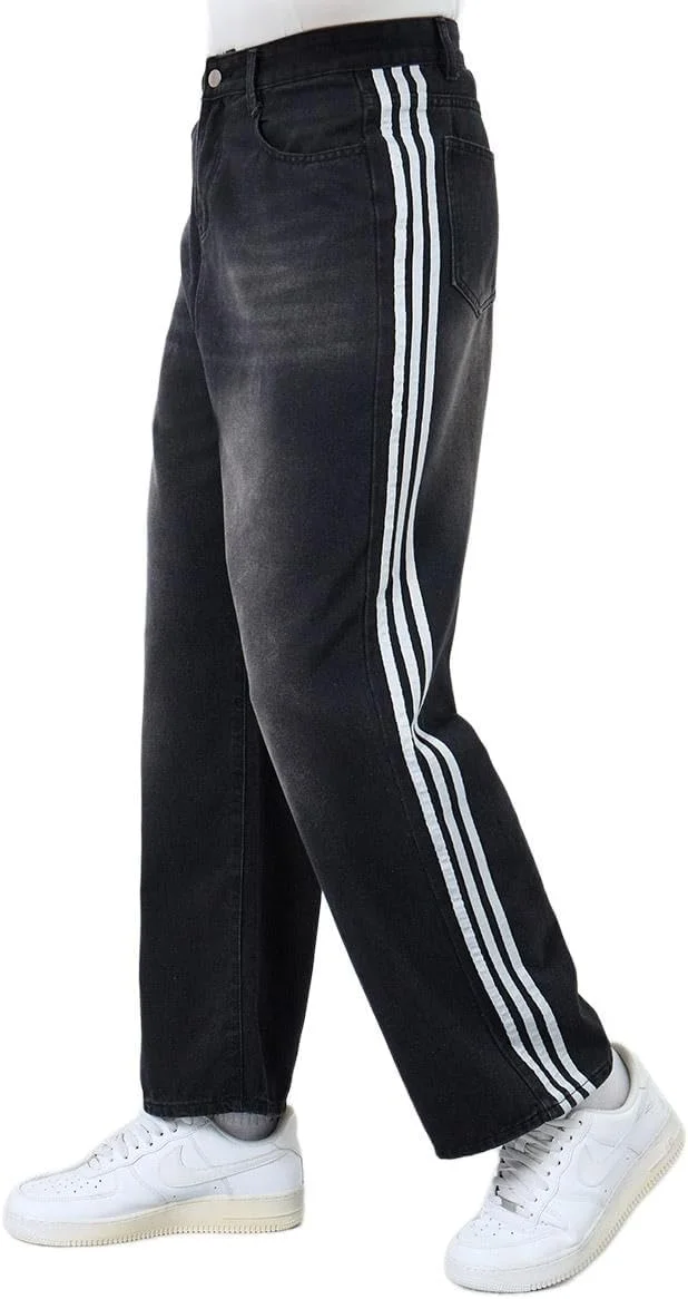 شلوار جین مردانه استایلی، فاق متوسط، مدل آزاد با نوار کناری