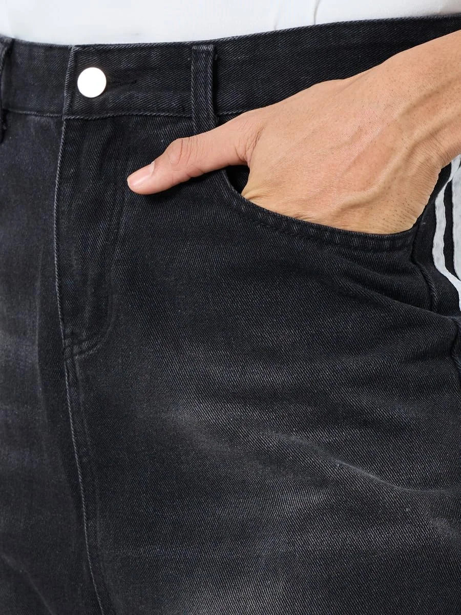 شلوار جین مردانه استایلی، فاق متوسط، مدل آزاد با نوار کناری