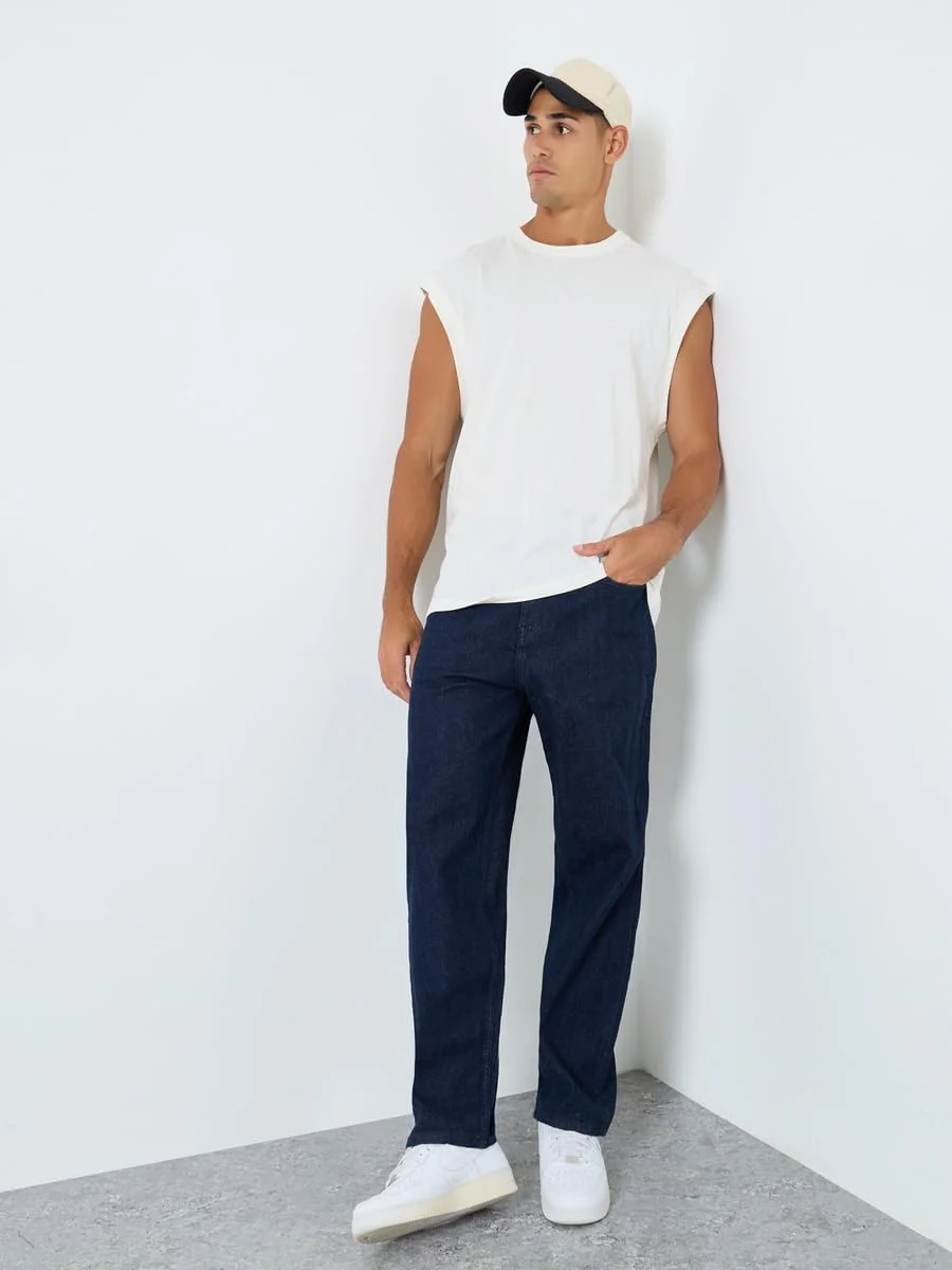 شلوار جین مردانه استایلی، فاق متوسط، مدل راسته، سنگ شور شده