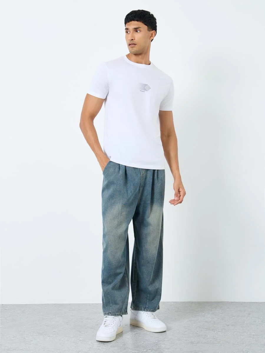 شلوار جین مردانه استایلی، فاق متوسط، مدل آزاد با بند کشی