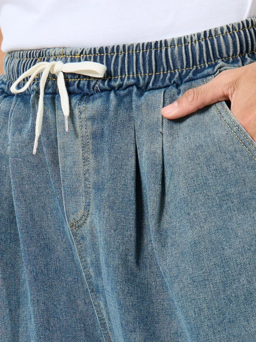 شلوار جین مردانه استایلی، فاق متوسط، مدل آزاد با بند کشی