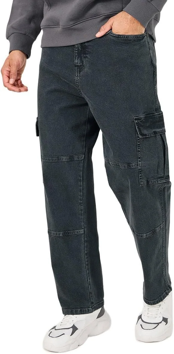 شلوار جین کارگو مردانه استایلی، فاق متوسط و مدل آزاد
