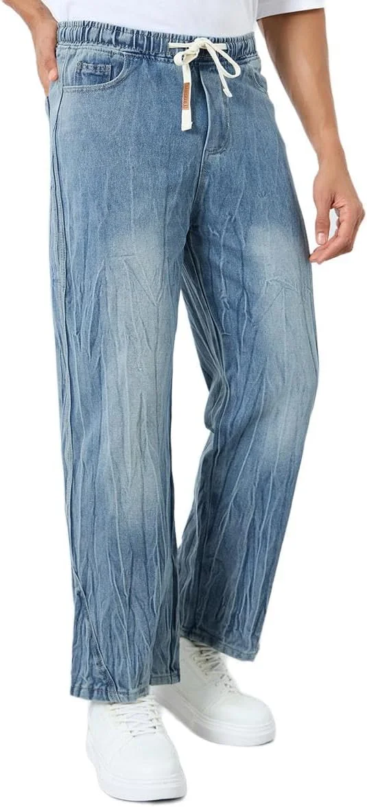 شلوار جین مردانه استایلی با فاق آزاد و کمر بند دار