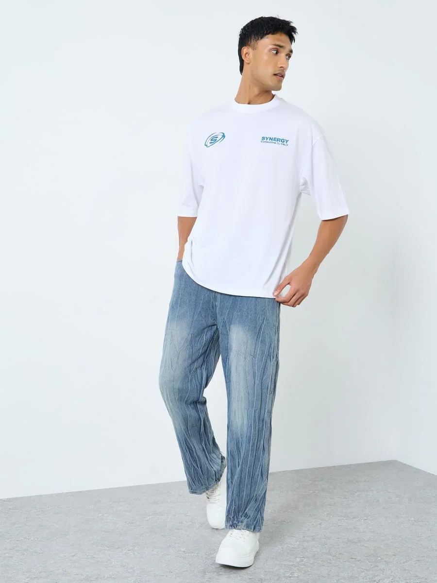 شلوار جین مردانه استایلی با فاق آزاد و کمر بند دار