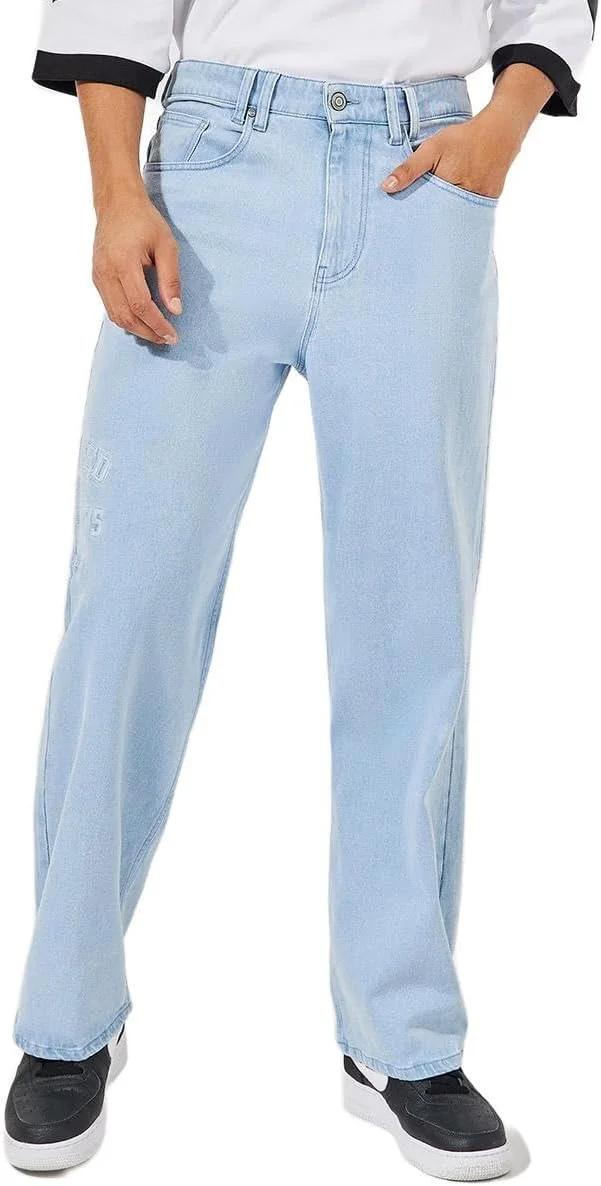 شلوار جین مردانه استایلی، پاچه گشاد، با جزئیات گلدوزی