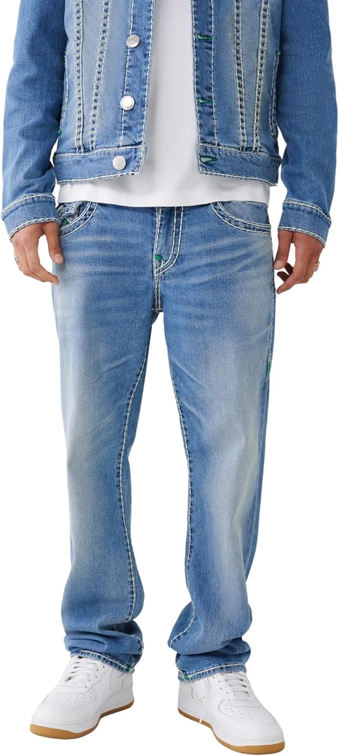 شلوار جین راسته مردانه ترو ریلیجن مدل ریکی با دوخت برجسته Super T و جیب های پاکتی (تک عددی)