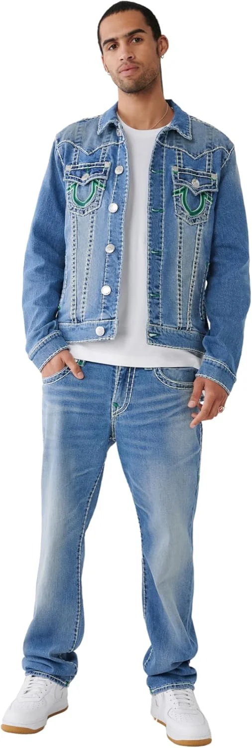 شلوار جین راسته مردانه ترو ریلیجن مدل ریکی با دوخت برجسته Super T و جیب های پاکتی (تک عددی)