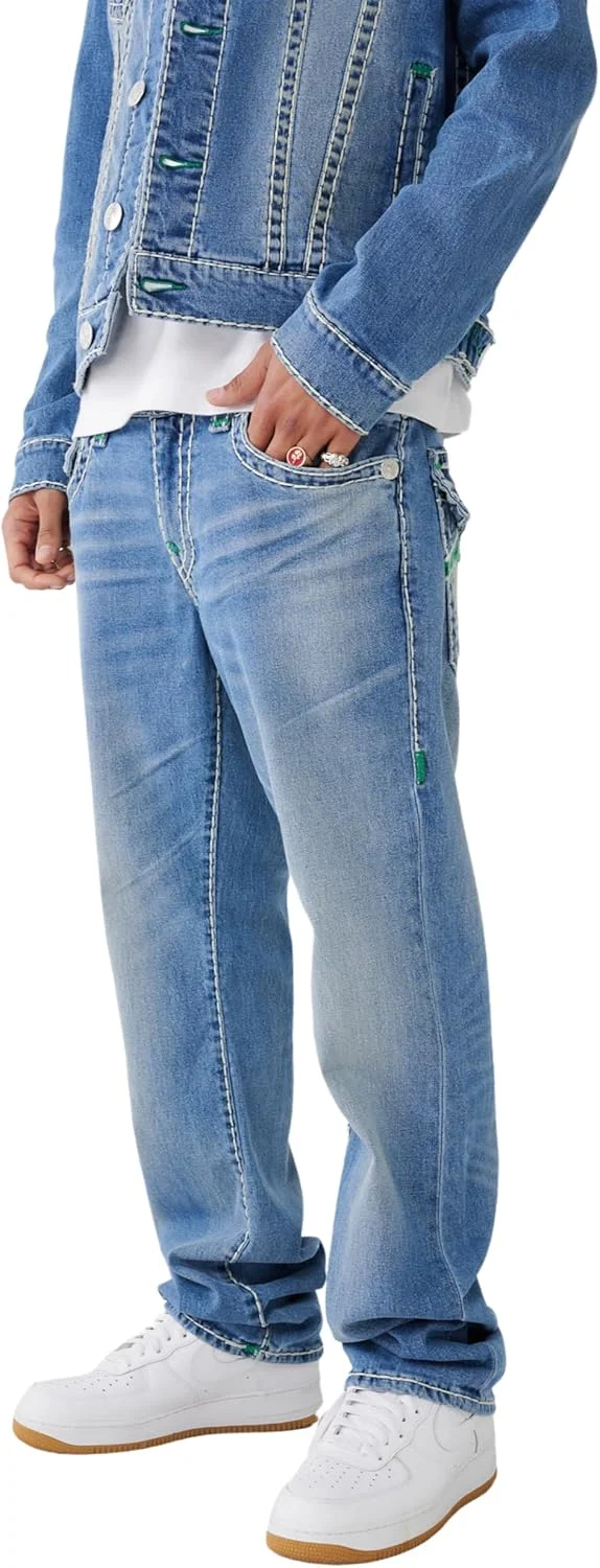 شلوار جین راسته مردانه ترو ریلیجن مدل ریکی با دوخت برجسته Super T و جیب های پاکتی (تک عددی)