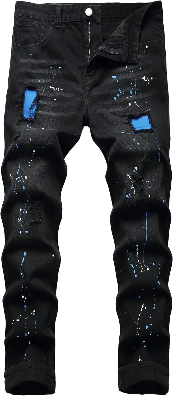 شلوار جین مردانه QIMYUM، مدل پاره و زاپ دار، فیت اسلیم، راسته