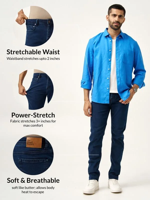 شلوار جین مردانه پروژه پنت، مدل اسلیم فیت، کشی، شلوار نخی دنیم، شلوار جین شیک با قد مچ پا