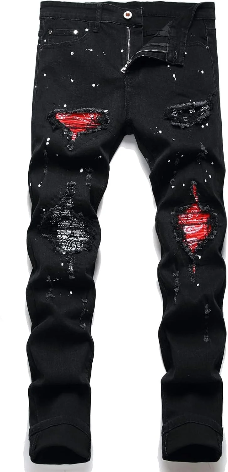 شلوار جین مردانه OIIIO، مدل پاره، کشی و فیت معمولی