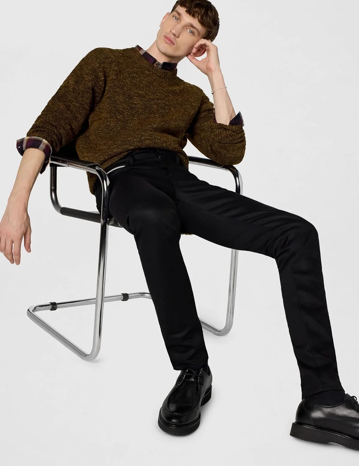 شلوار جین مردانه نیکد اند فیمس مدل Super Guy Slim Fit با پارچه کشی لبه دار مشکی کبرا