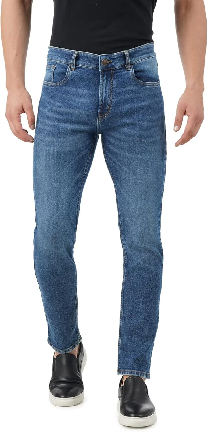 شلوار جین مردانه INKD با فیت معمولی و کشسان (نیلی - Sky Why, سایز 38)