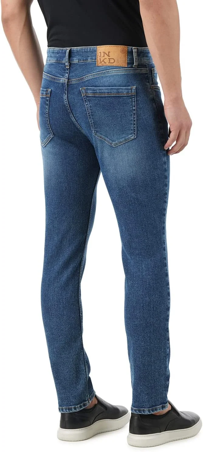 شلوار جین مردانه INKD با فیت معمولی و کشسان (نیلی - Sky Why, سایز 38)