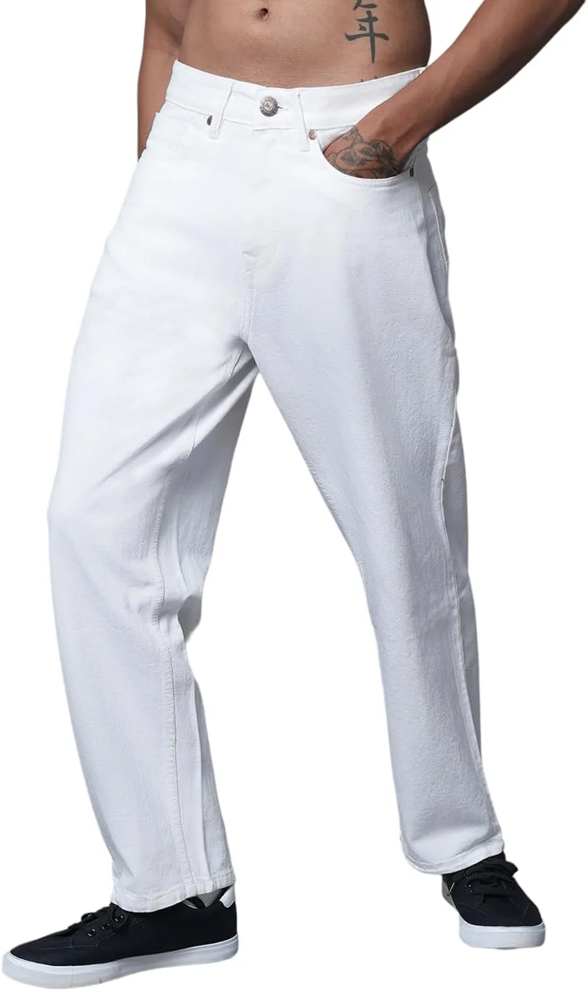 شلوار جین سفید کلاسیک مردانه HIGH STAR با پاچه گشاد; شلوار جین 100% پنبه (شلوار جین آزاد، شلوار جین بزرگ)