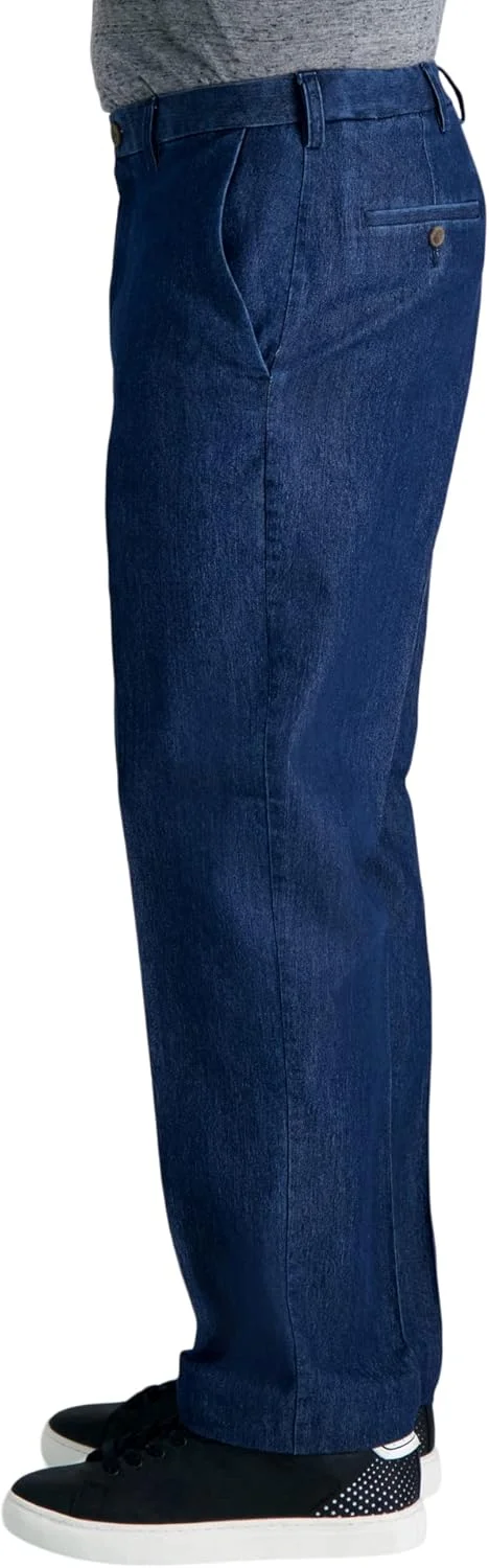 شلوار جین کشی مردانه هاگر، کمر قابل تنظیم، مدل کلاسیک، جلوی صاف، غیر رسمی