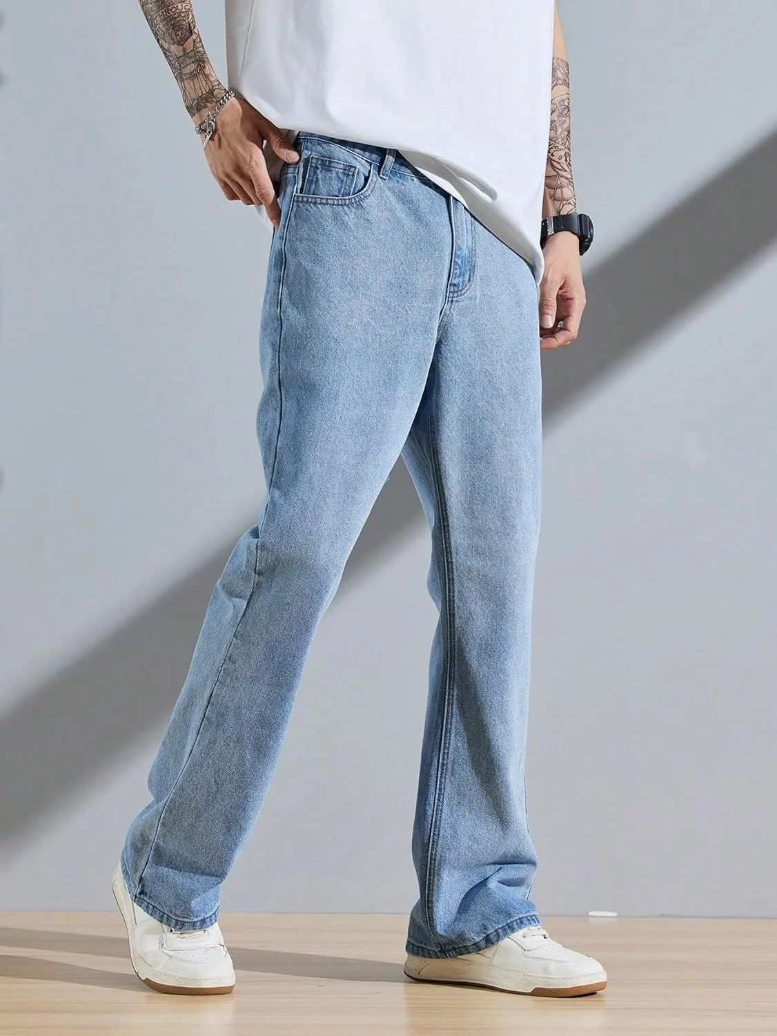 شلوار کارگو مردانه GRECIILOOKS با فاق بلند و مدل آزاد | شلوار جین نخی مردانه