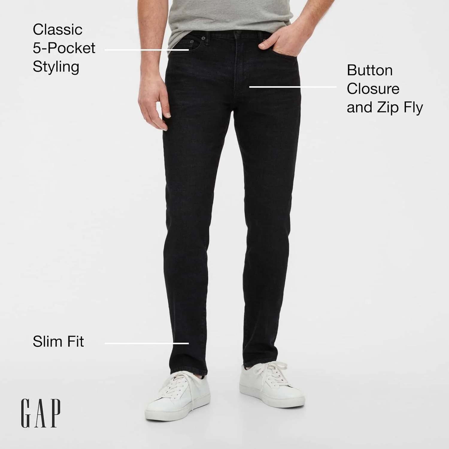 شلوار جین مردانه GAP مدل V-slim Taper مشکی شسته شده