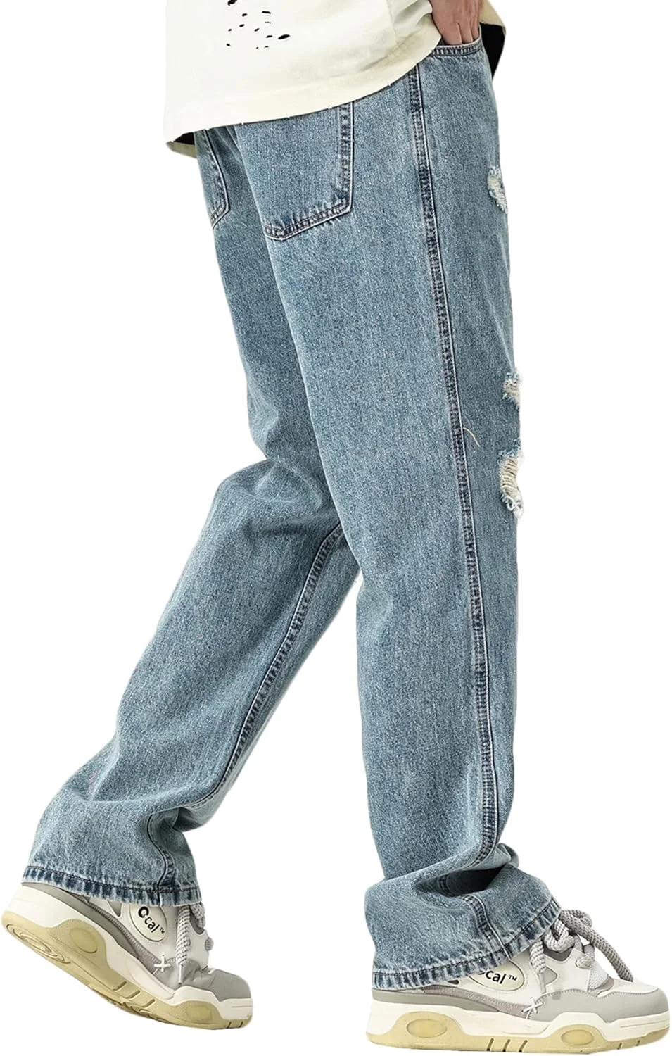 شلوار جین بگ مردانه DOSLAVIDA، مدل آزاد، جین پاره و سنگ شور شده، شلوار دنیم اسکیت برد راحت با سوراخ