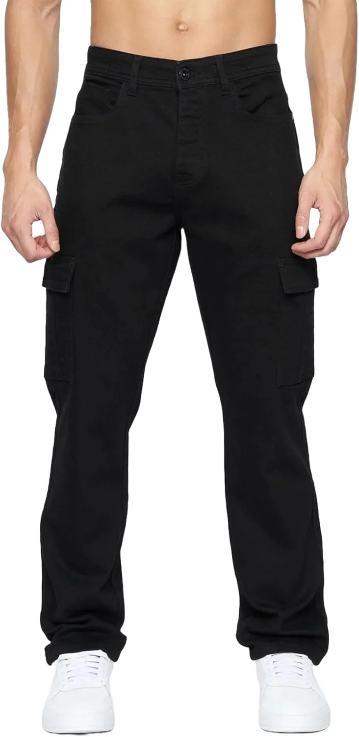 شلوار جین کارگو مردانه کراس‌هچ مدل Kremtap (سایز 30R) (مشکی یکدست)