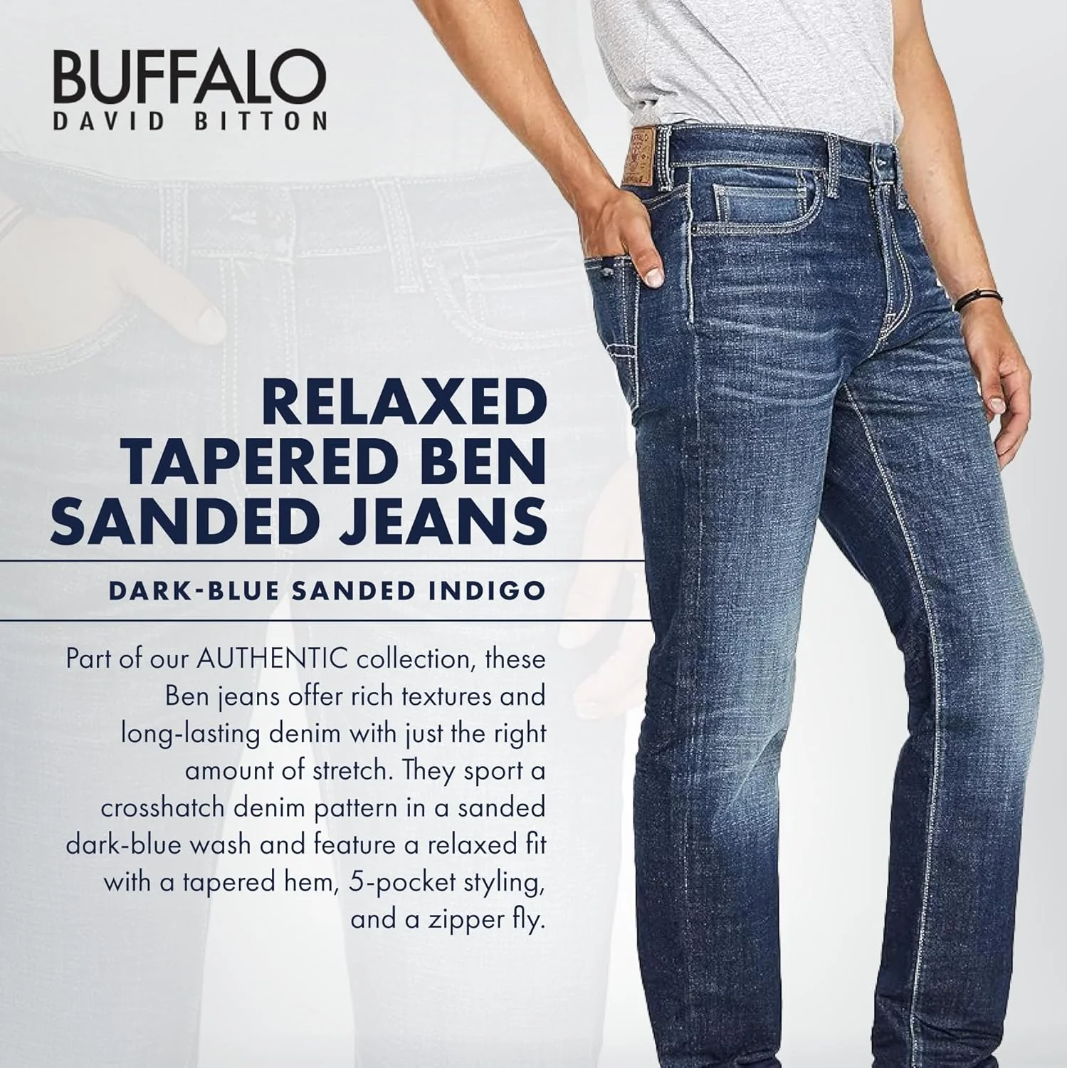 شلوار جین مردانه بافلو دیوید بیتون مدل Ben با فاق راحت و دمپای باریک