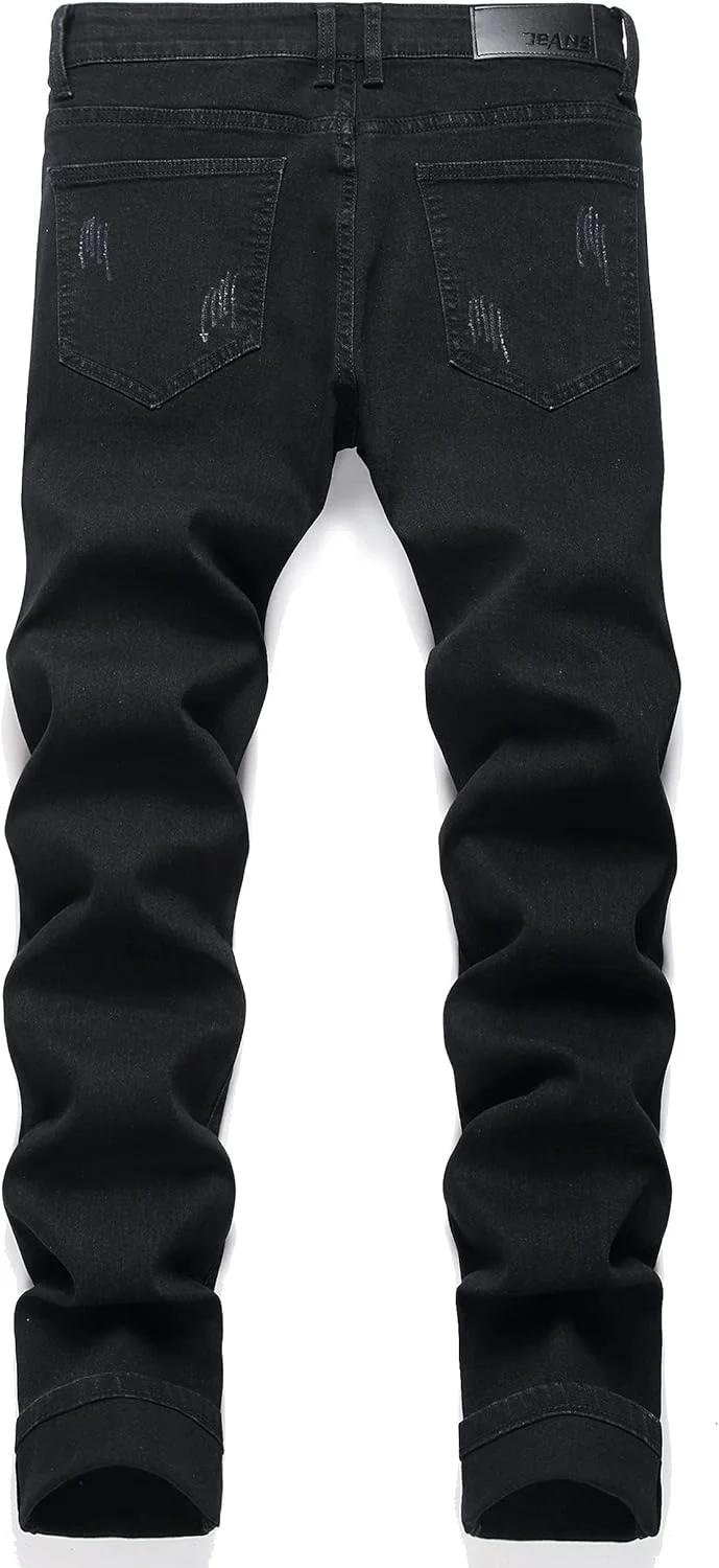 شلوار جین مردانه AITITIA، مدل موتورسواری، تزئین شده با زیپ، فیت راسته و سنگ‌شور شده