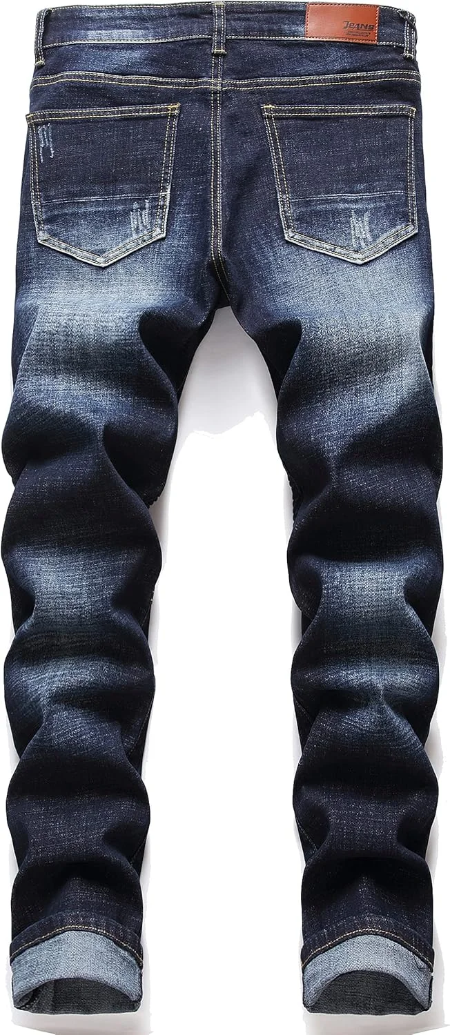 شلوار جین مردانه AITITIA مدل Biker Ripped Regular Fit Flex، شلوار دنیم Slim Fit