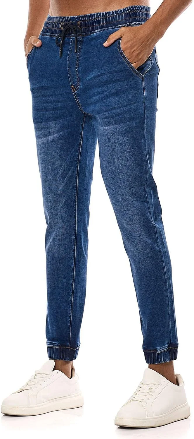 شلوار جین مردانه مدل جاگر ساده با کمر بند کشی شلوار جین مردانه مدل جاگر ساده با کمر بند کشی