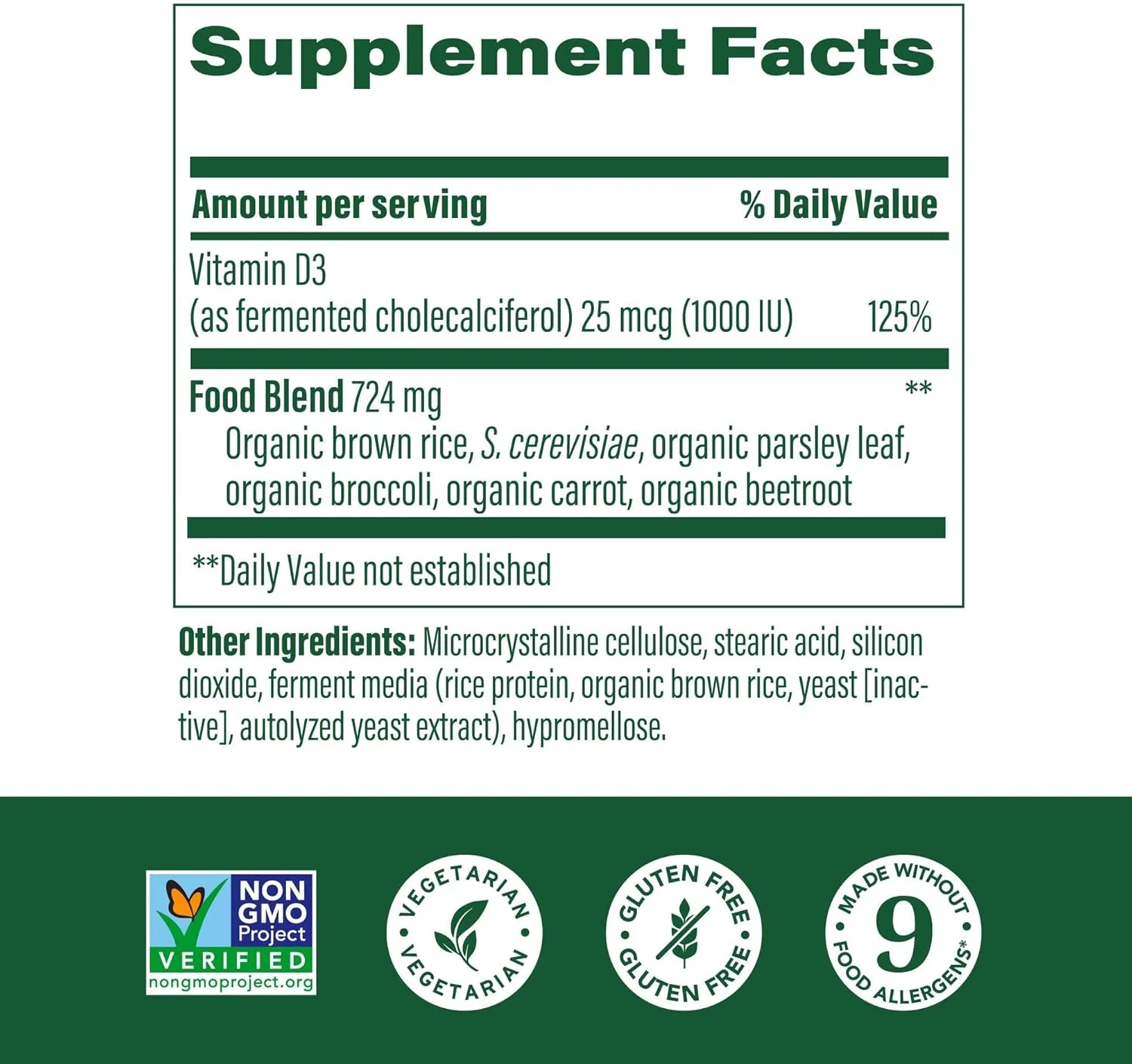 مگا فود ویتامین D3 1000 IU (25 میکروگرم) - مکمل تقویت سیستم ایمنی - سلامت استخوان - با ویتامین D3 با جذب آسان - به همراه غذای واقعی - غیر GMO، گیاهی - ساخته شده بدون 9 ماده آلرژی زا غذایی - 90 قرص