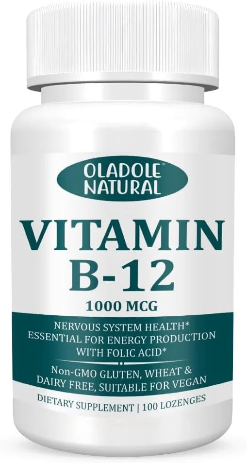قرص مکیدنی ویتامین ب-۱۲ طبیعی اولادل (۱۰۰۰ میکروگرم) - ۱۰۰ عدد با طعم گیلاس سیاه | فرموله شده با اسید فولیک | افزایش انرژی، تشکیل گلبول های قرمز خون، پشتیبانی از سیستم عصبی و سلامت ایمنی | غیر GMO