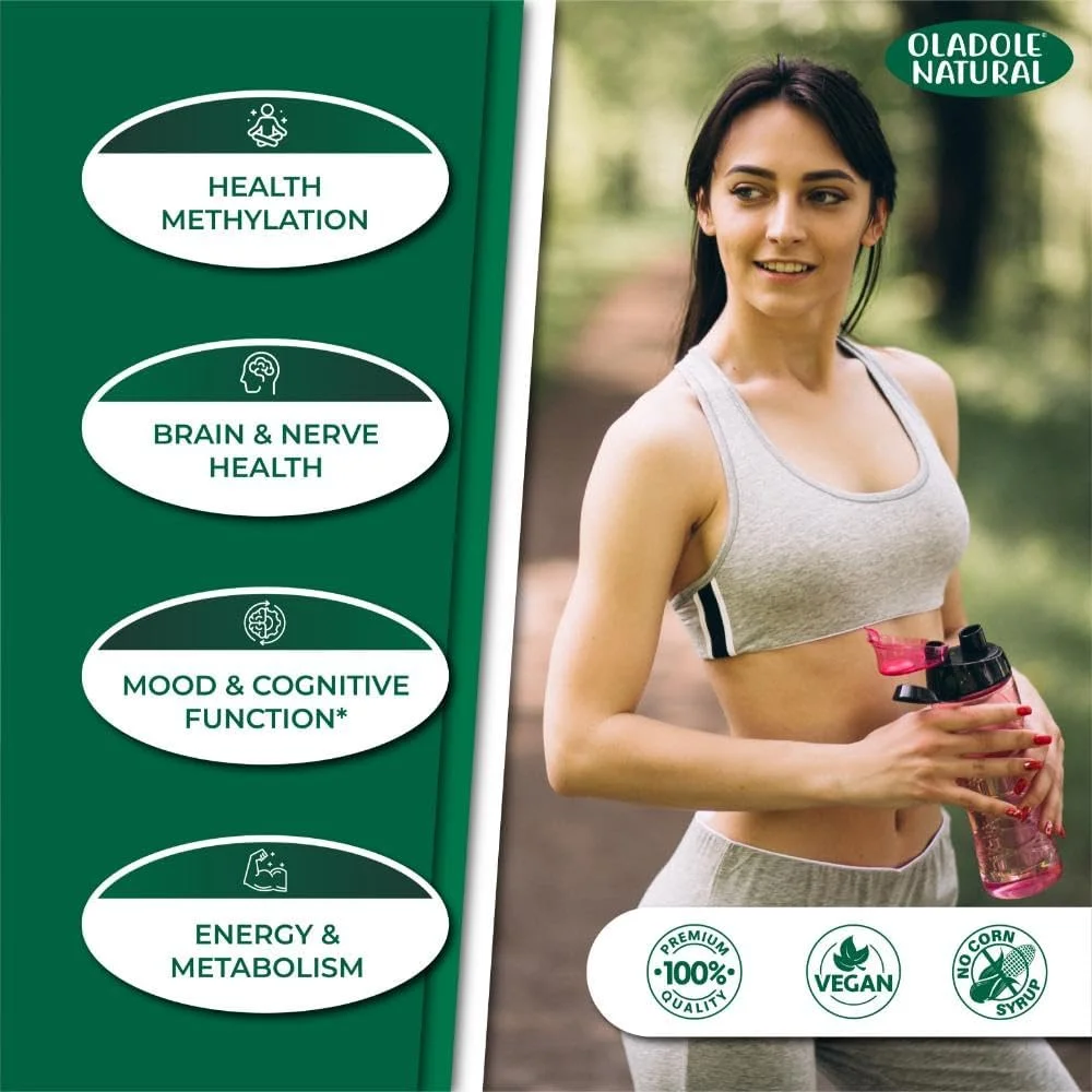 قرص مکیدنی ویتامین ب-۱۲ طبیعی اولادل (۱۰۰۰ میکروگرم) - ۱۰۰ عدد با طعم گیلاس سیاه | فرموله شده با اسید فولیک | افزایش انرژی، تشکیل گلبول های قرمز خون، پشتیبانی از سیستم عصبی و سلامت ایمنی | غیر GMO