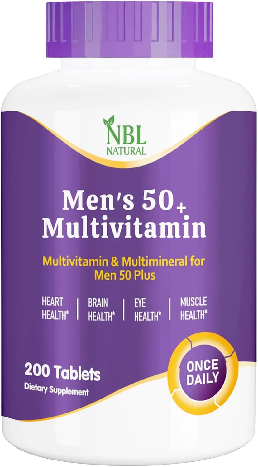 مولتی ویتامین طبیعی NBL برای مردان بالای 50 سال، مکمل مولتی مینرال، ویتامین D3، ویتامین های گروه B و روی، پشتیبانی از حافظه و شناخت در بزرگسالان مسن - 200 قرص