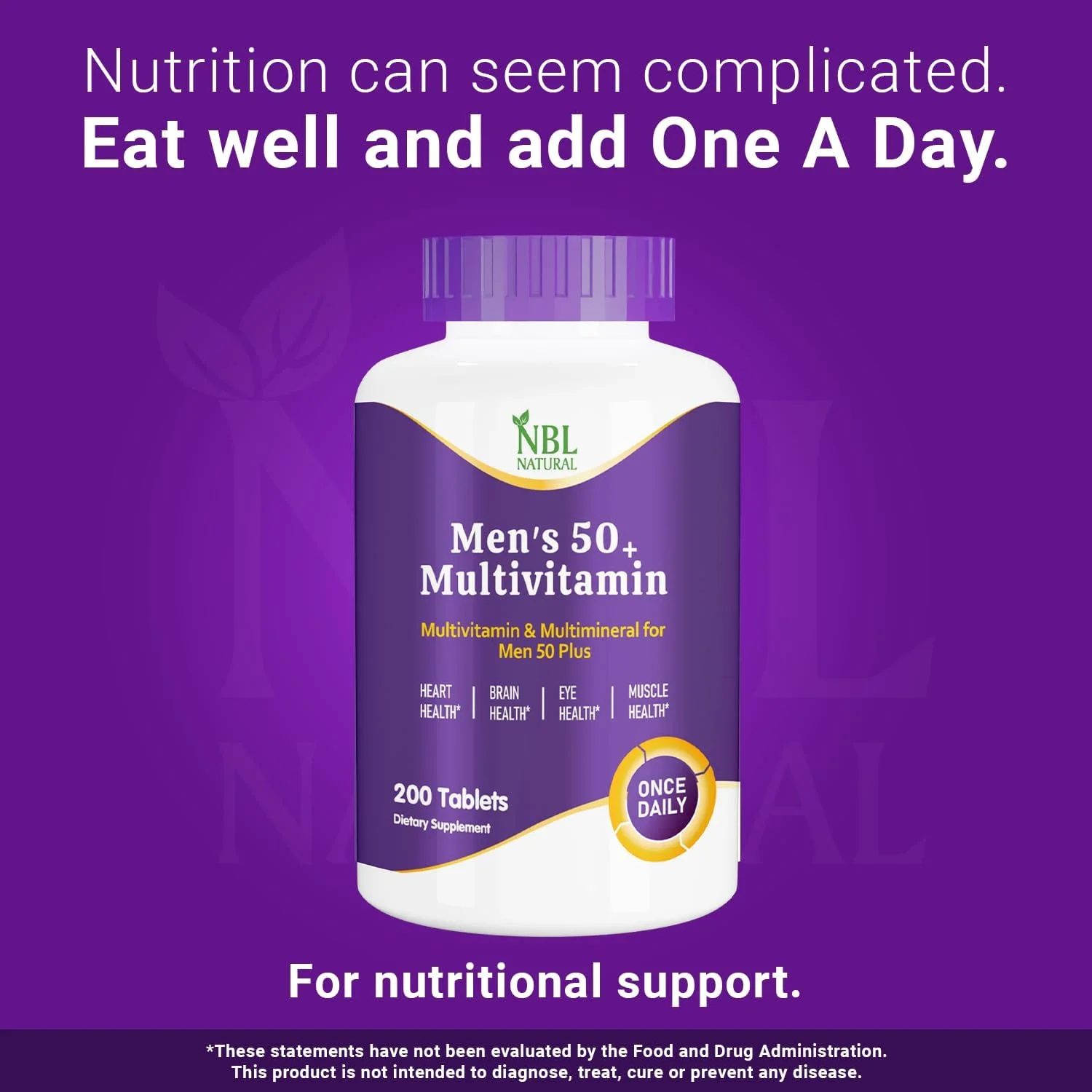 مولتی ویتامین طبیعی NBL برای مردان بالای 50 سال، مکمل مولتی مینرال، ویتامین D3، ویتامین های گروه B و روی، پشتیبانی از حافظه و شناخت در بزرگسالان مسن - 200 قرص