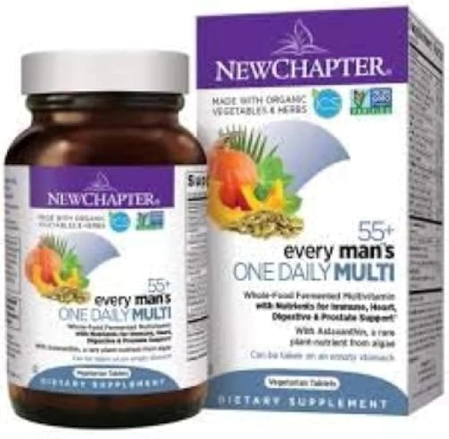 مولتی ویتامین روزانه مردانه نیو چپتر 55+ با پروبیوتیک های تخمیر شده، مواد غذایی کامل، آستاگزانتین و مواد ارگانیک غیر تراریخته