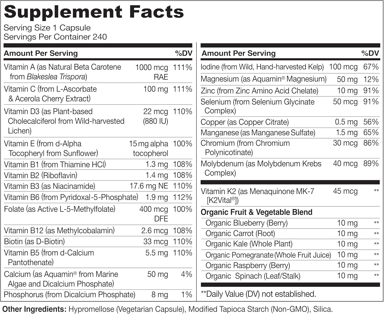 مولتی ویتامین روزانه آقایان NATURELO - حاوی ویتامین ها و مواد معدنی + غذاهای کامل ارگانیک - مکمل برای افزایش انرژی و سلامت عمومی - غیر GMO - 240 کپسول - تامین 8 ماهه