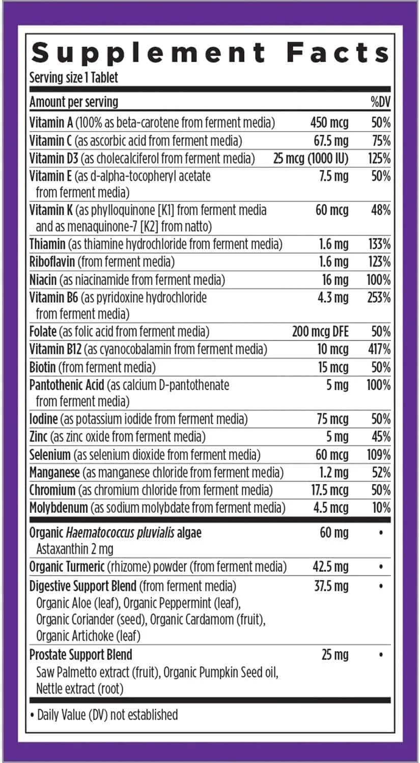 مولتی ویتامین روزانه مردانه نیو چپتر 55+ با پروبیوتیک های تخمیر شده، مواد غذایی کامل، آستاگزانتین و مواد ارگانیک غیر تراریخته