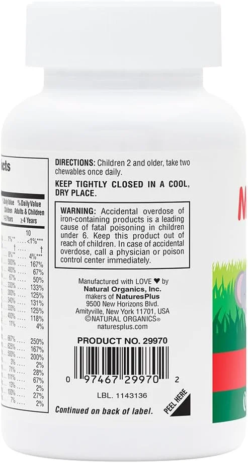 مولتی ویتامین جویدنی کودکان Nature's Plus، 90 قرص با طعم گیلاس و شکل حیوانات - برای تولید انرژی طبیعی و سلامت کلی، بدون گلوتن