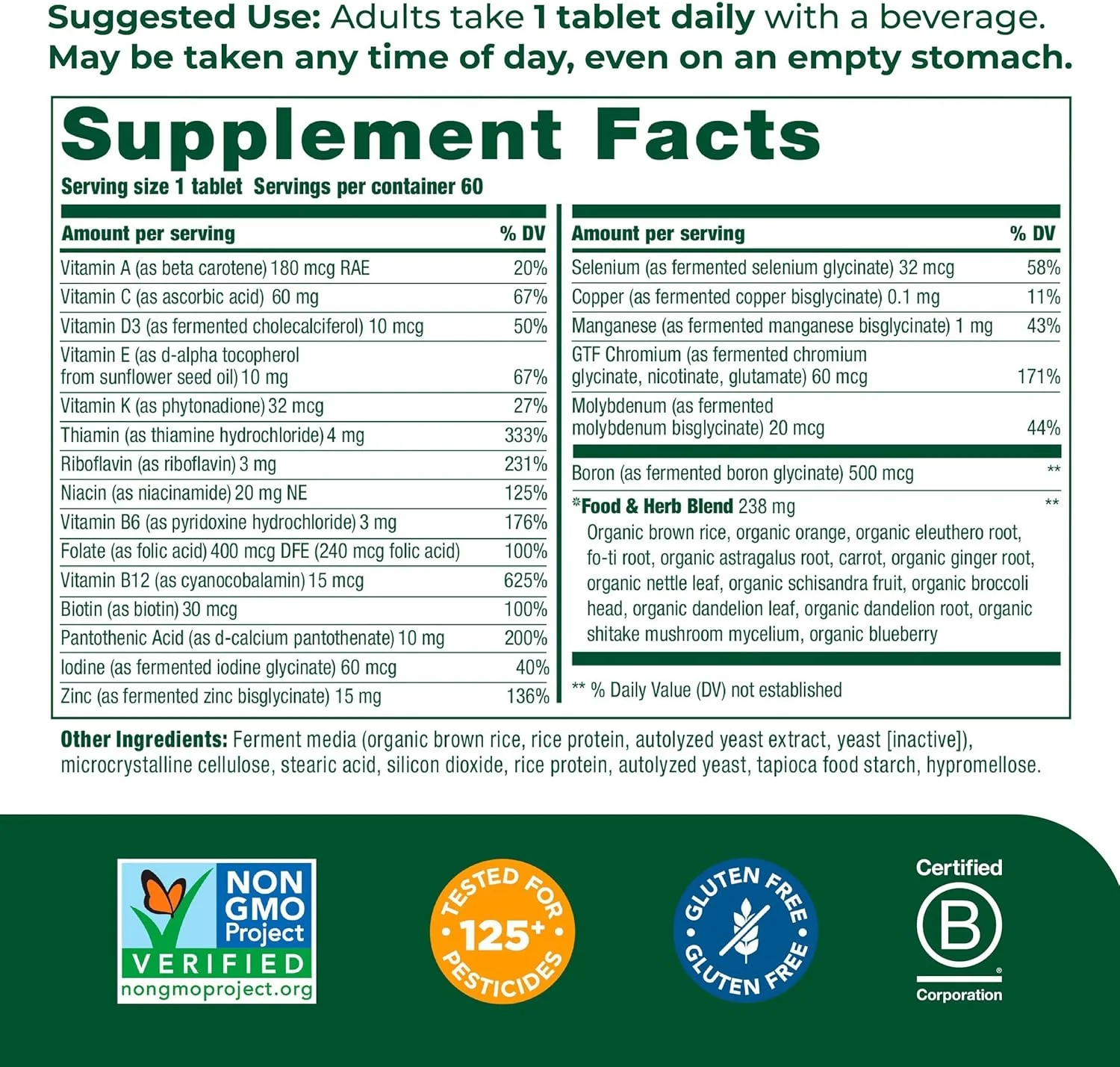 MegaFood Men's One Daily - مولتی ویتامین مخصوص آقایان با زینک، سلنیوم، ویتامین B12، ویتامین B6، ویتامین D و غذای واقعی - مکمل تقویت سیستم ایمنی - سلامت عضلات و استخوان - گیاهی - 60 قرص