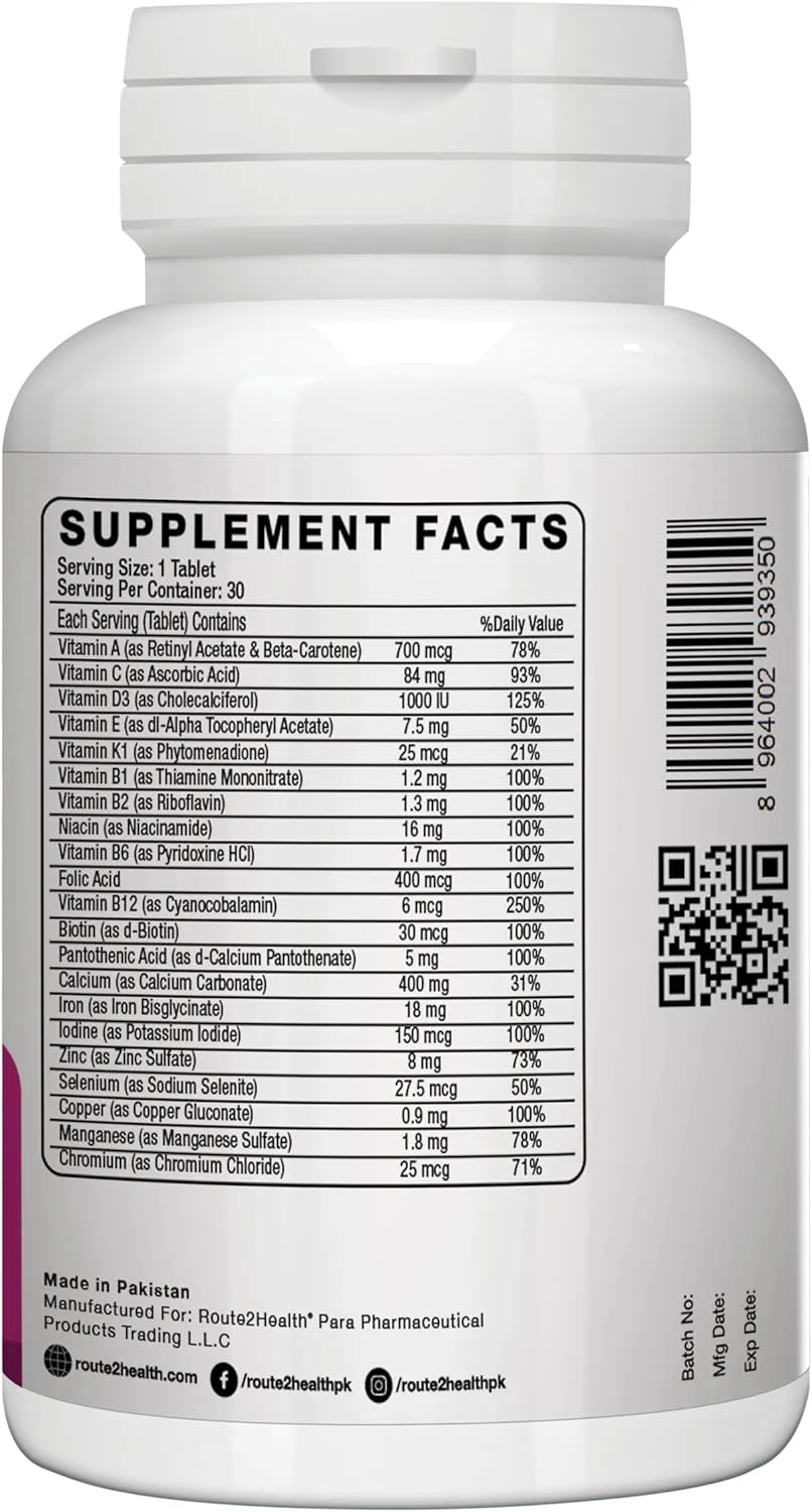 مکمل مولتی ویتامین و مواد معدنی برای بانوان - 30 قرص، تغذیه کامل روزانه، پشتیبانی از سیستم ایمنی، افزایش انرژی، سلامت پوست و مو، بدون گلوتن، غیر تراریخته، کیفیت عالی