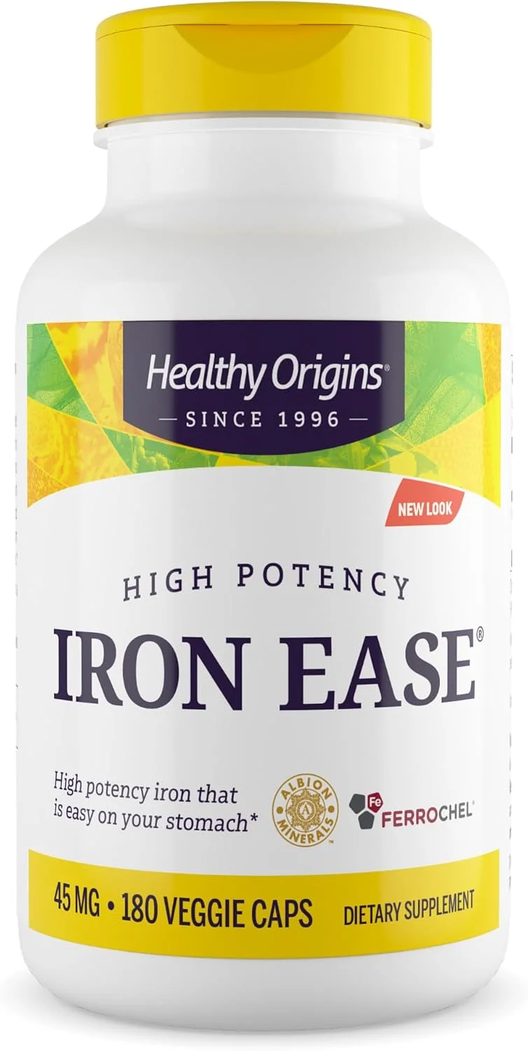 مکمل آهن هلثی اوریجینز (حاوی فروس فروس فرچل)، 45 میلی گرم - مکمل های آهن با قابلیت هضم آسان برای زنان و مردان - وگان، غیر GMO و بدون گلوتن - 180 کپسول گیاهی
