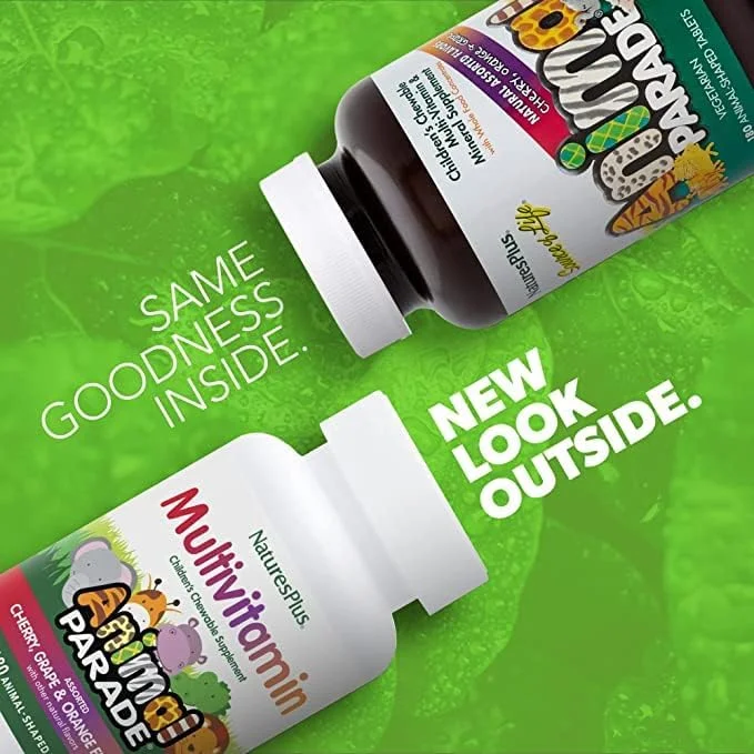 مکمل مولتی ویتامین جویدنی کودکان Nature's Plus، 180 قرص به شکل حیوانات - طعم گیلاس، انگور و پرتقال (مختلط) - برای تولید انرژی طبیعی و سلامت کلی