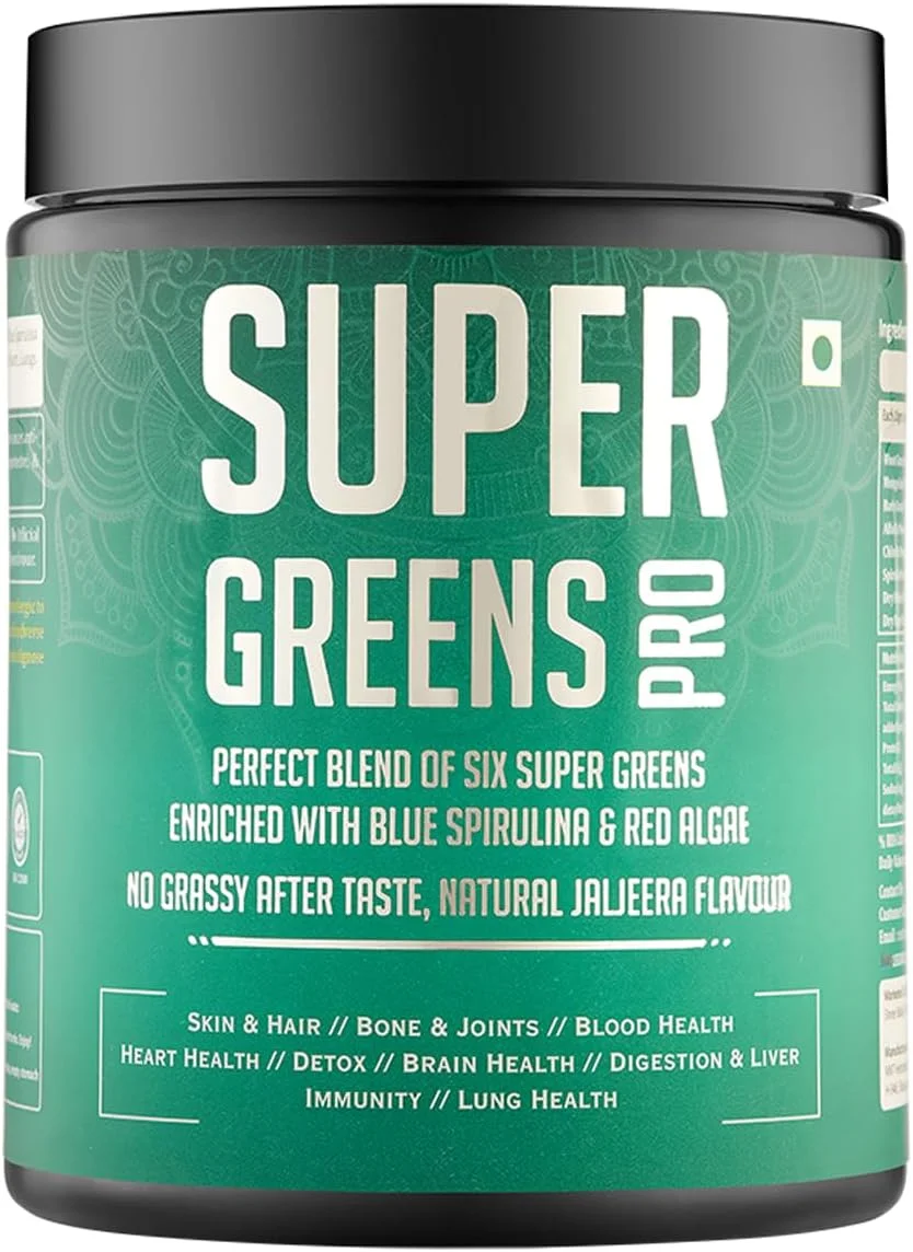 مخلوط حرفه ای سوپر گرینز - ترکیبی از اسپیرولینا، مورینگا، کلرلا، علف گندم، علف جو، یونجه - غنی شده با اسپیرولینای آبی و جلبک قرمز - بدون طعم علف مانند - طعم طبیعی جل جیرا