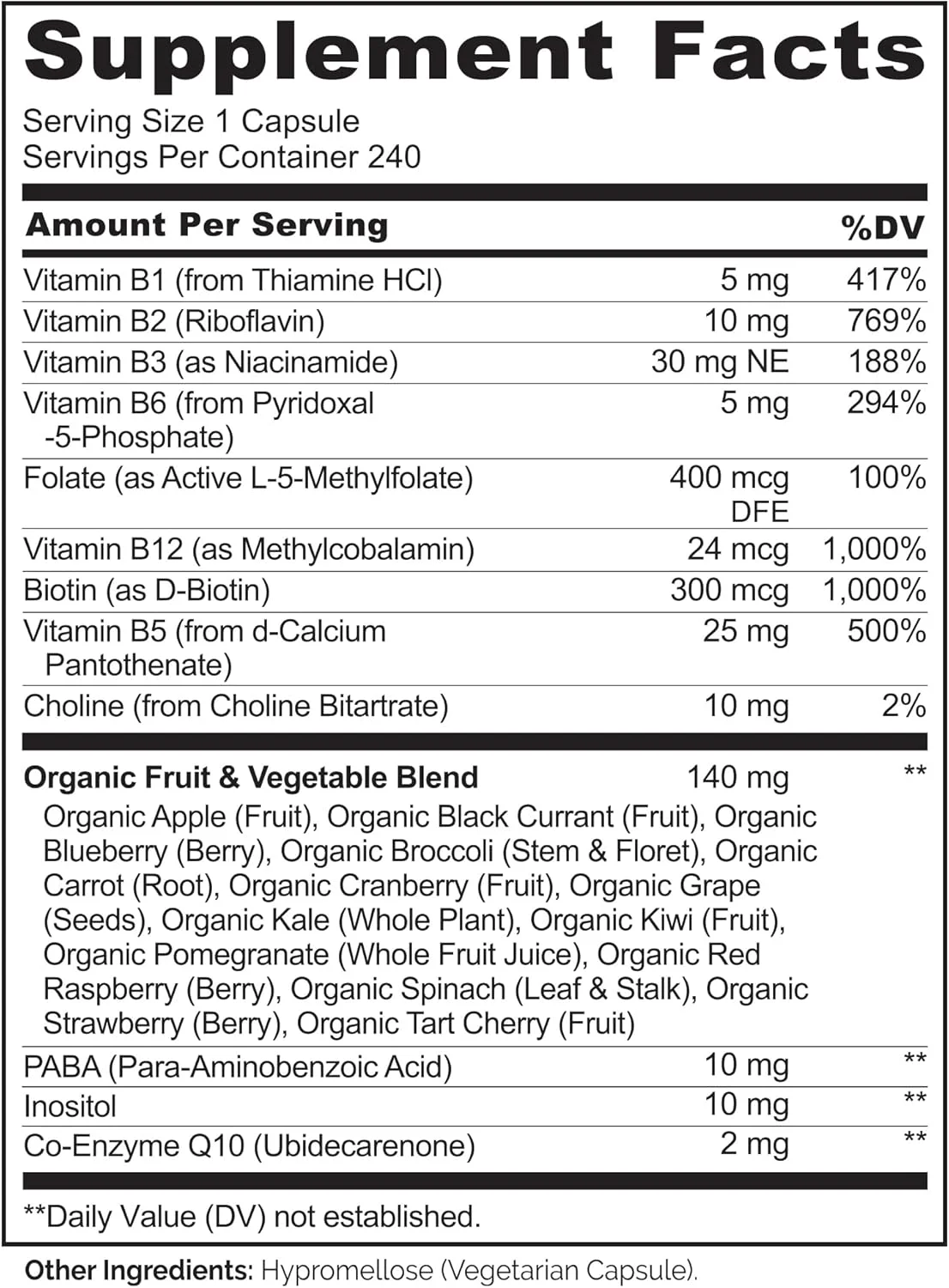 کمپلکس ویتامین B NATURELO - کمپلکس غذایی کامل با ویتامین B6، فولات، B12، بیوتین - مکمل برای انرژی و کاهش استرس - قدرت بالا - وگان - گیاهخواری - غیر GMO - بدون گلوتن - 240 کپسول