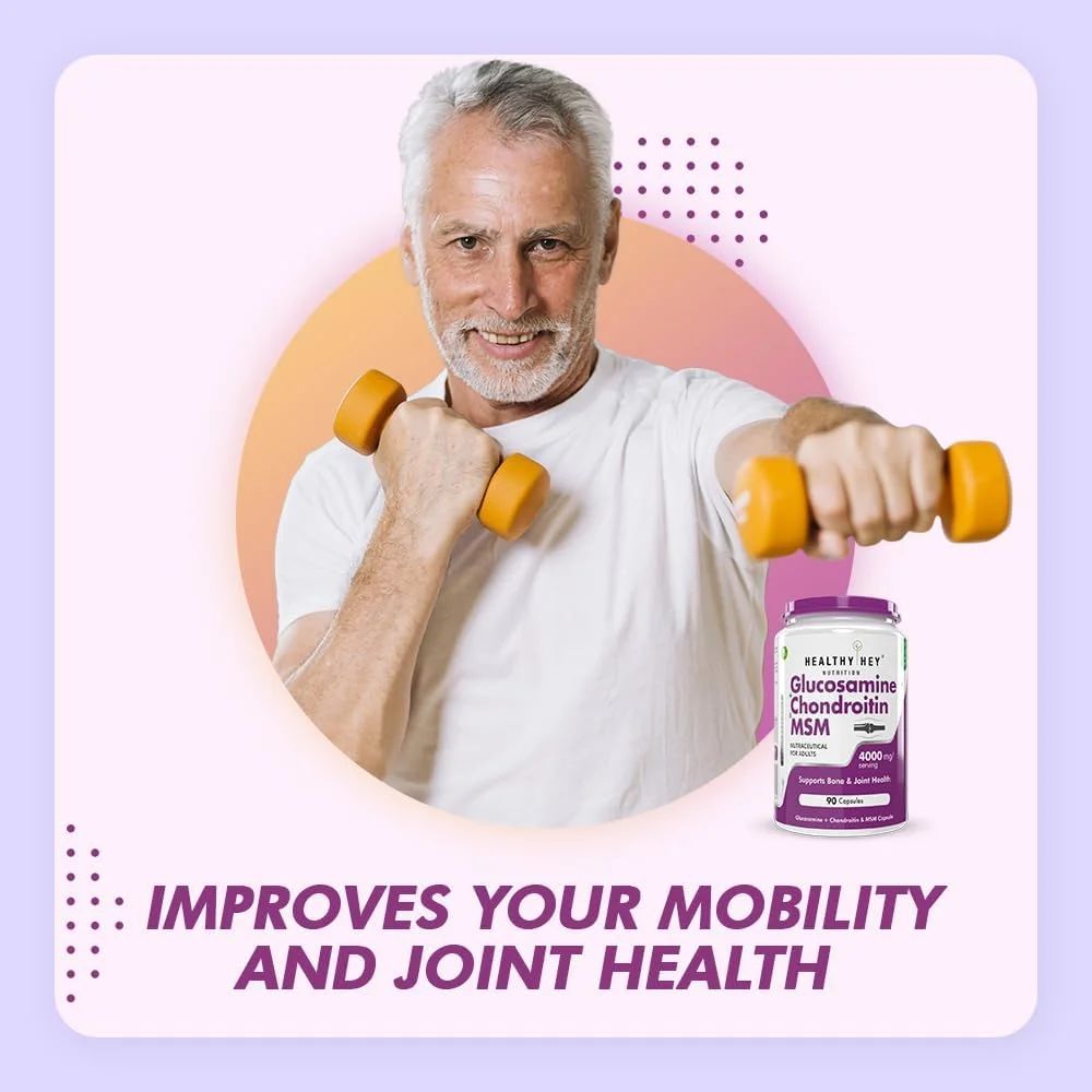 کپسول های گلوکزامین کندرویتین و MSM با دو برابر قدرت HealthyHey Nutrition برای غضروف، مفاصل و استخوان (2000 میلی گرم) 90 عدد