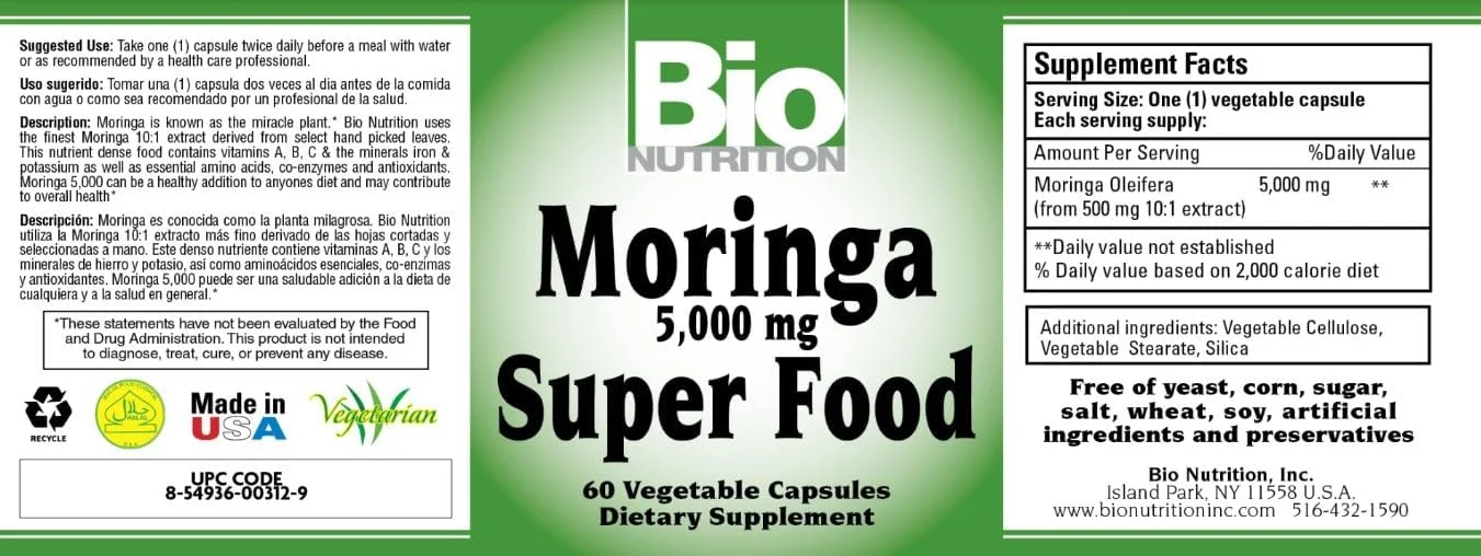 کپسول های گیاهی سوپر فود مورینگا Bio Nutrition، 5000 میلی گرم، 60 عدد
