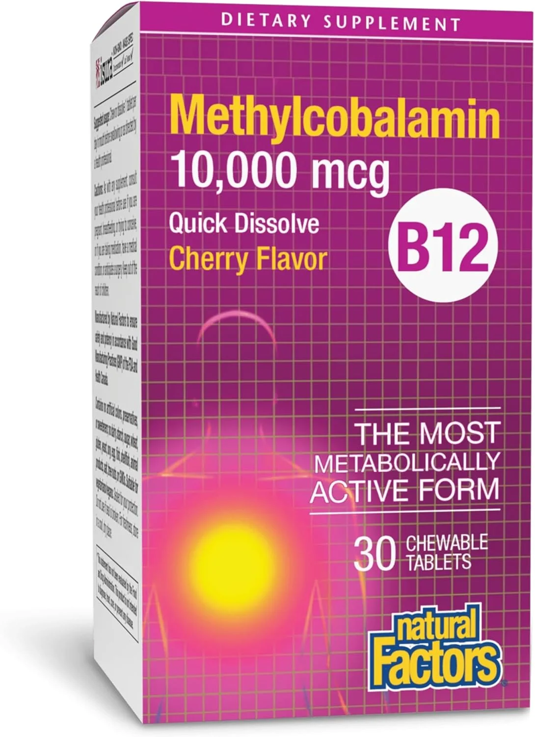 نچرال فاکتورز متیل کوبالامین B12 10000 میکروگرم، طعم گیلاس، 30 قرص جویدنی