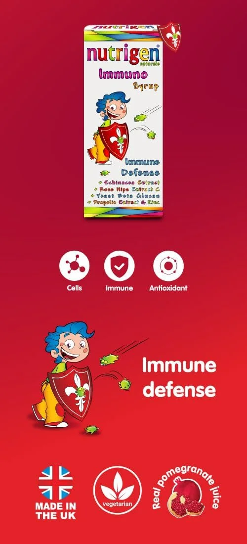 شربت نوتریژن ایمونو / تقویت کننده قوی سیستم ایمنی / پروپولیس، بتا گلوکان ها، اکیناسه و رزهیپ ویتامین C