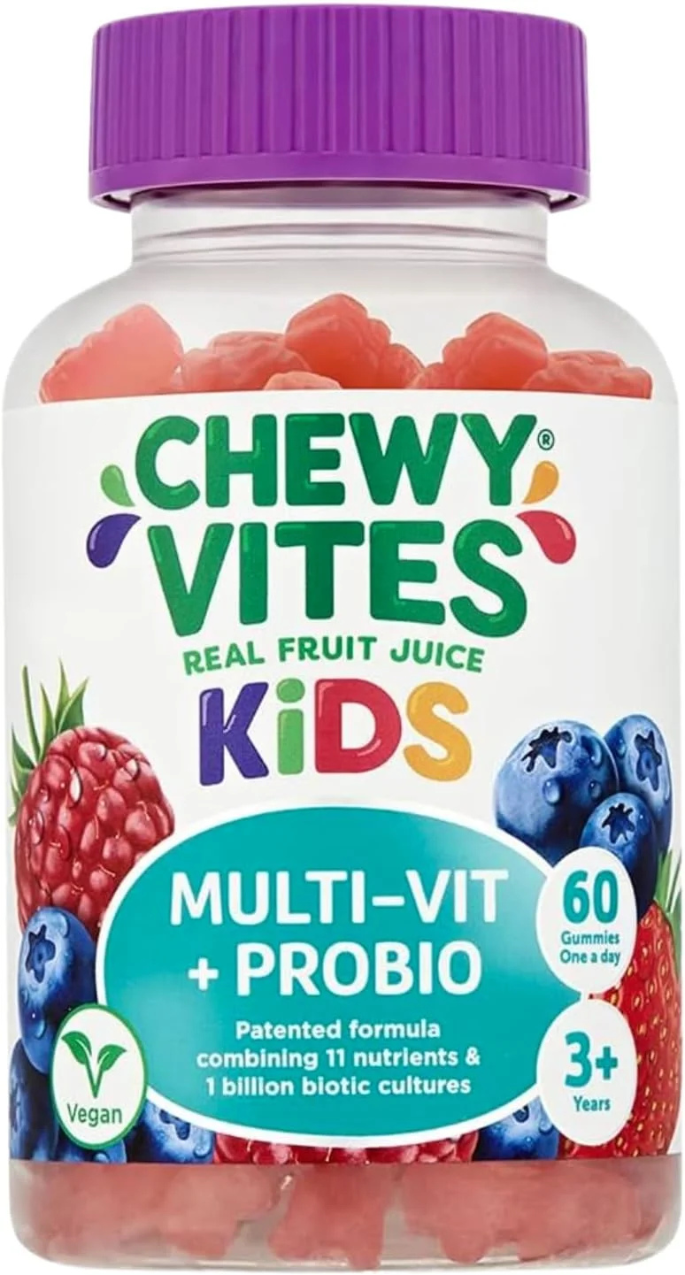 جویدنی ویتس کودکان | مولتی ویت و پروبیوتیک 60 ویتامین پاستیلی | 11 ماده مغذی ضروری | 1 میلیارد کشت | تامین 2 ماهه | آب میوه واقعی | وگان | 3 سال به بالا
